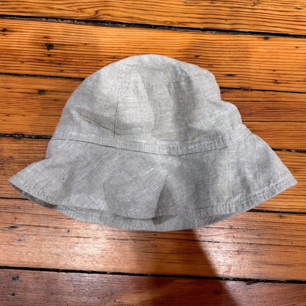 Ann Taylor Bucket Hat Grey Linen Minimalist Coastal Summer Sun Hat fisherman